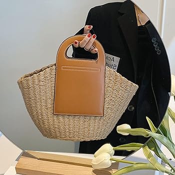 Amazon.com: QTKJ Summer Beach Bag, Hand Made Straw Beach Bag